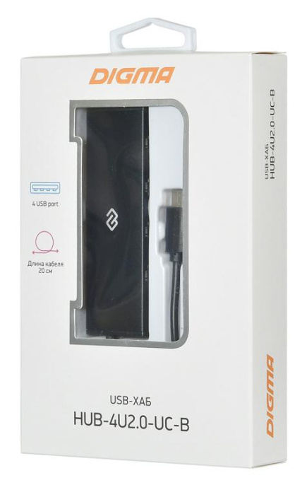 Хаб (разветвитель) Digma HUB-4U2.0-UC-B, черный