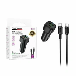 Автомобильное зарядное устройство BOROFONE BZ34B PD + QC 3.0/ 2 USB: Type-C + Type-A/ Выход: 20W + 18W/ черный