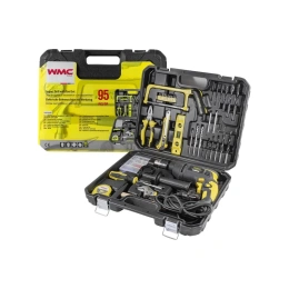 Набор инструментов WMC TOOLS 95 предметов, дрель ударная , набор бит, сверло плоск, уровень ,ножовка ,кл разводной ,рулетка ,ножовка ,уровень ,нож, комплект метиз WMC-1095(50786)
