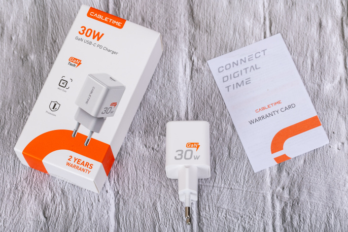 Сетевое зарядное устройство CABLETIME GA30W (CT-GAN30-PW) GaN PD3.0 30 Вт, белый