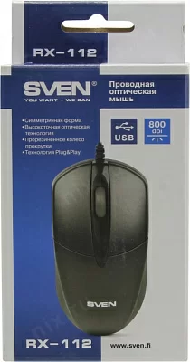 Манипулятор SVEN Optical Mouse RX-112 Black (RTL) USB 3btn+Roll