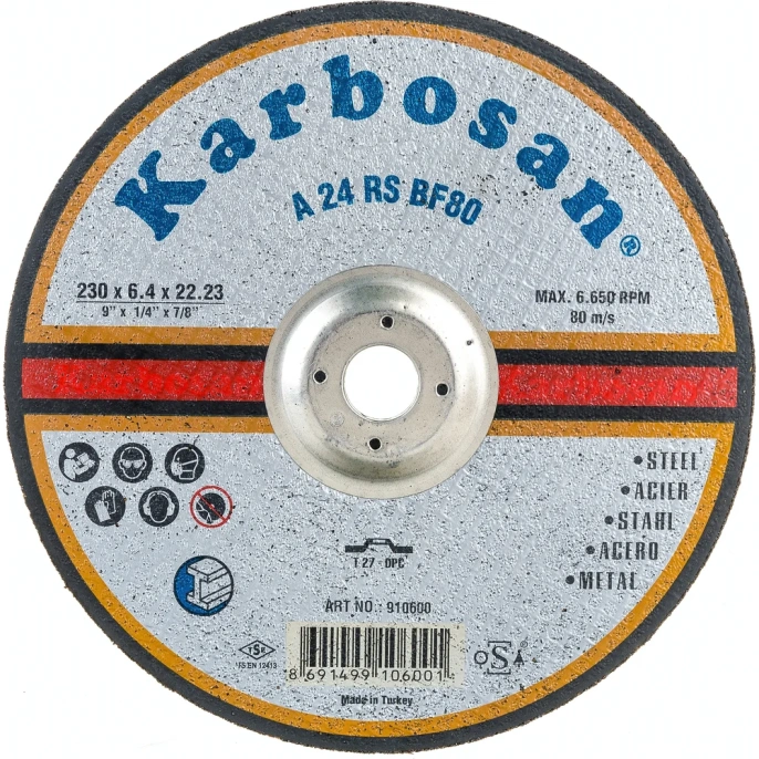 Диск шлифовальный по металлу 230х6.4х22 мм Karbosan KAR-910600