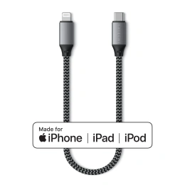 Кабель Satechi USB-C to Lightning MFI Cable. Длина кабеля: 25 см. Цвет: серый космос. (ST-TCL10M)