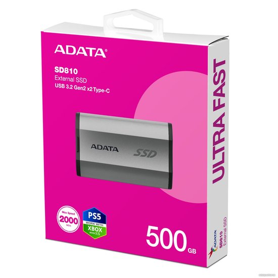Накопитель SSD A-Data USB-C 500GB SD810-500G-CSG SD810 серый