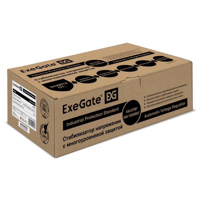 Стабилизатор напряжения настенный ExeGate Master AV-500 (500ВА, вход 140-260В, цифр. индикация вход/вых. напряжения, выход 220В±8%, КПД 98%, 5 уровней защиты, задержка, метал.корпус, 1*EU/Тип F(Schuko), RTL) EX291736RUS