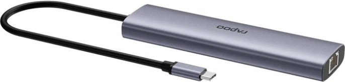 Переходник RAPOO 7-в-1 1xUSB-C to PD+1xHDMI4Kx60Hz+3xUSB3.0+1xSD deck+1xTF deck+1xRJ45 13242 XD71-SGRY