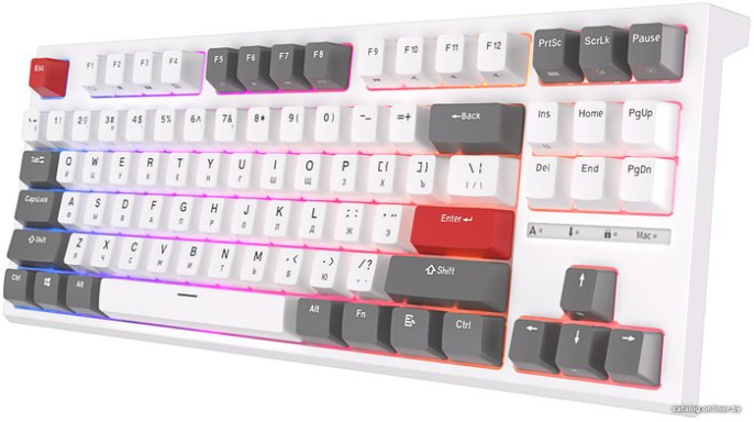 Клавиатура Royal Kludge RK-R87 White/Gray/Red белый/серый/красный, механическая, проводная, горячая замена клавиш, подсветка RGB, красные свичи