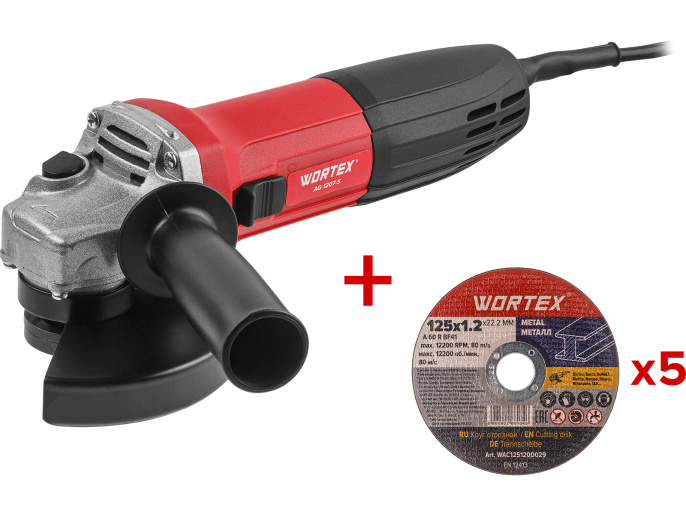 Одноручная углошлифмашина WORTEX AG 1207-5 в кор. 720 Вт, 125 мм, 10 000 об/мин 0333292