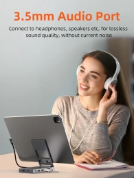 Док-станция для телефона/планшета USB CABLETIME CB04G (CT-HUBC6-AG) 8-в-1, USB-хаб со складной подставкой, с 4K HDMI, SD/TF, 100W Power Delivery