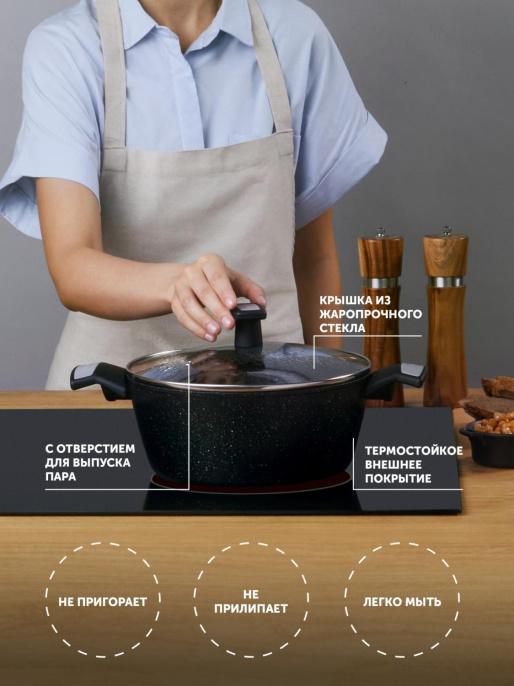 Кастрюля Polaris Monolit 24C 4л. d 24см с крышкой черный 015249