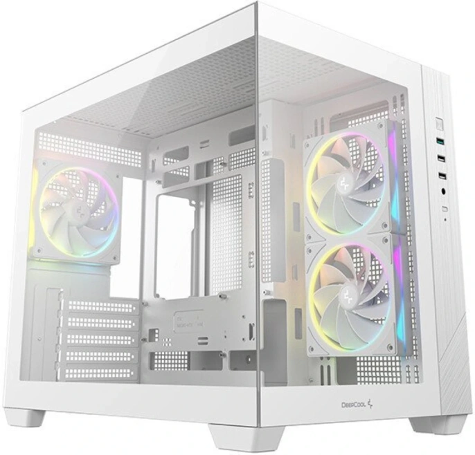 Корпус DeepCool CG330 3F WH R-CG330-WHNGM3-G материал: ABS+SPCC, окно: закаленное стекло, 1хUSB3.0, 2хUSB2.0, Audio, без БП, 2+2х2.5", 1+1х3.5", 5 слотов расширения, mATX, длина видеокарты: 410