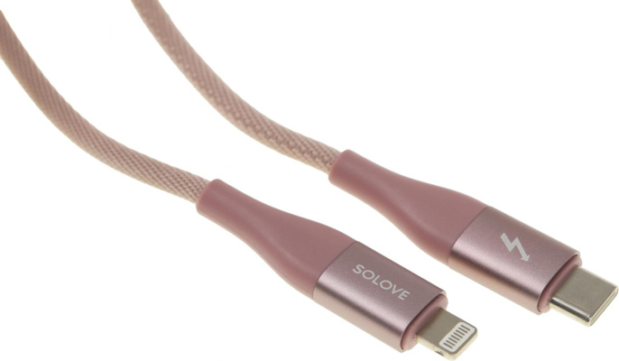 Кабель SOLOVE DW5,  Lightning (m) -  USB Type-C (m),  1м,  розовый [dw5 pink rus]