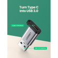 Адаптер UGREEN US276 50533 USB 3.0-A to USB-C M/F Adapter. Цвет: серый