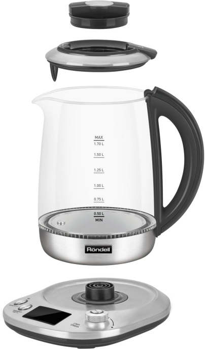 Чайник электрический Rondell RDE-1003 1.7л. 2200Вт черный корпус: стекло/металл