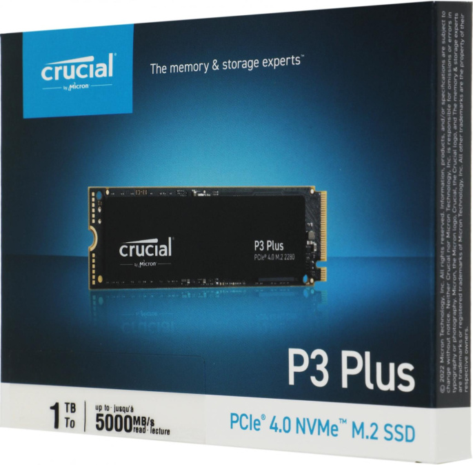 SSD накопитель Crucial P3 Plus CT1000P3PSSD8 1ТБ, M.2 2280, PCIe 4.0 x4,  NVMe,  M.2