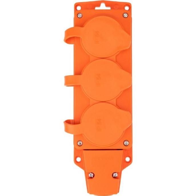 Rexant 111-227 Розетка колодка влагозащищенная с крышкой 3 гнезда COMPACT, с/з, 16А, IP54, каучук, оранжевая