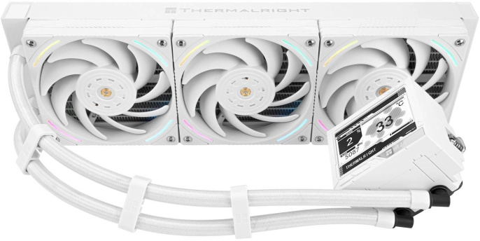 Водяное охлаждение для процессора Water Cooling System Thermalright Mjolnir Vision 360 360mm, LED, White, ARGB/ Fans: 3x120mm, 69CFM, 27dBA, 2150RPM/ Pump height 65mm, Rad thickness 27mm/ S: 1700, 1200, 1851, 115X, 2011, 2066, AM5, AM4 (M-VISION-360-WH-A