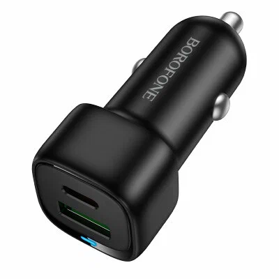 Автомобильное зарядное устройство BOROFONE BZ34B PD + QC 3.0/ 2 USB: Type-C + Type-A/ Выход: 20W + 18W/ черный