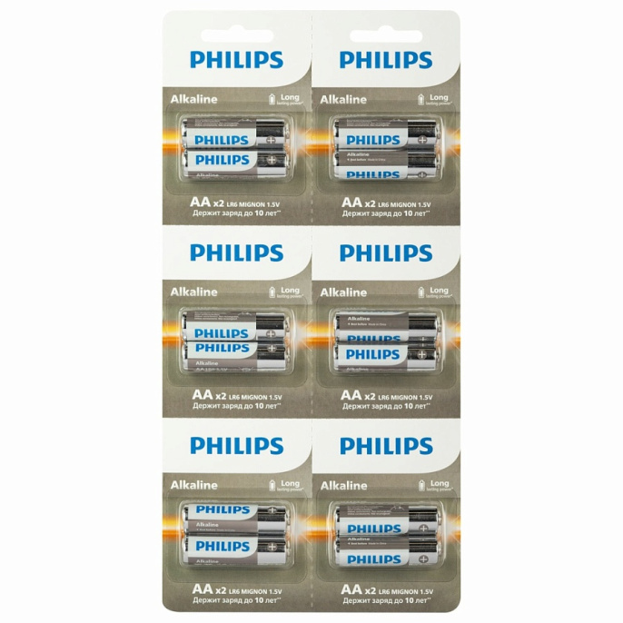 Батарейки Philips LR6A12S/51 АА алкалиновые 1,5v 2х6 шт. LR6-2BL Entry 12/72/216/14688 . Грузить кратно 12.