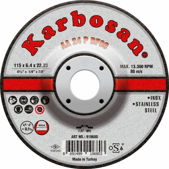 Диск шлифовальный по нержавеющей стали 115х6.4х22 мм INOX Karbosan KAR-910680