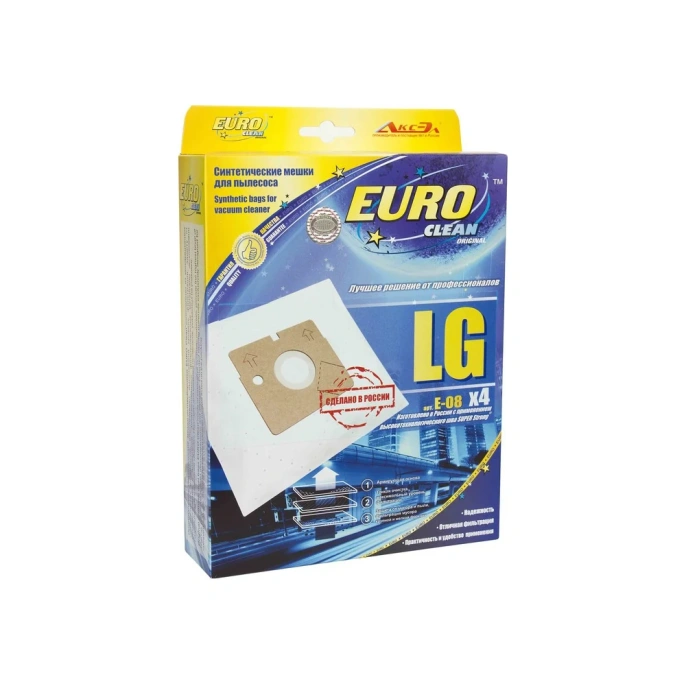Мешок-пылесборник синтетический для пылесосов LG 4 шт. EURO CLEAN E-08/4 синтетические