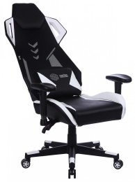 Кресло игровое Cactus CS-CHR-090BLW, экокожа/сетка, до 120кг, регулируемые 2D подлокотники,  черный/белый