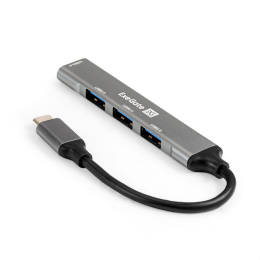 USB-Хаб (концентратор) 4-в-1 ExeGate DUB-3213C (кабель-адаптер USB3.0 Type-C --> 3xUSB2.0, 1xUSB3.0, Plug&Play, серебристый) EX298168RUS