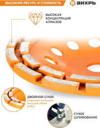 Чашка по бет. Вихрь 73/10/3/7 d 180мм угловые шлифмашины