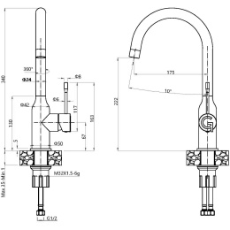 Смеситель RIVELATO Rivelato Смеситель для кухни Garda U-обр. D-35мм, монтаж: вертикально на раковину, материал: нержавеющая сталь, цвет: хром 1923502 cromo