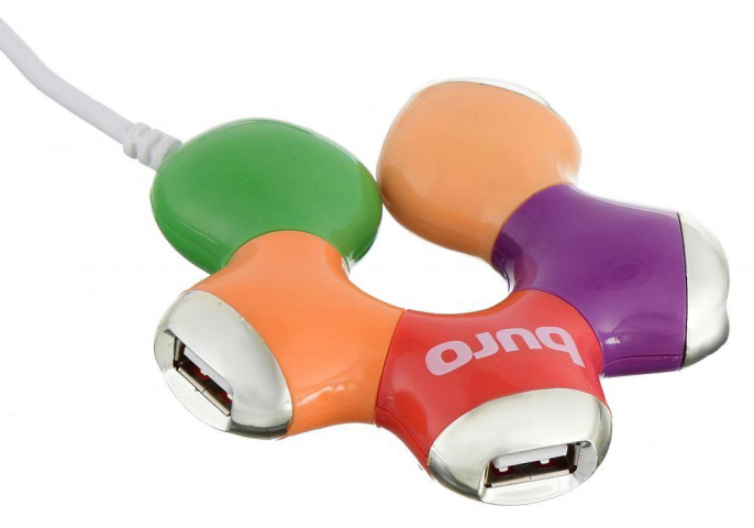 Разветвитель USB 2.0 Buro BU-HUB4-0.5-U2.0-Flower 4порт. разноцветный