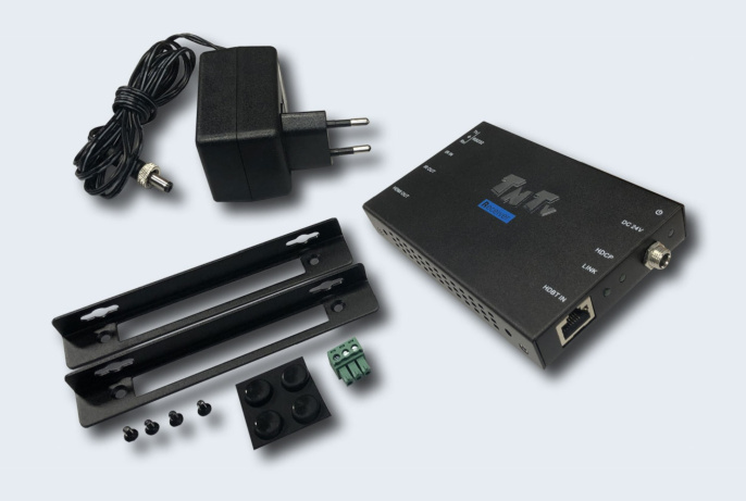 TNTV/TNT MMS-701HDBT-R Удлинитель-приемник, HDMI HDBaseT, 70 м., 1xUTP, макс.разр.3840x2160 30Hz 4:4:4 40м Cat5e/6;1080p 70м Cat5e/6, HDMI+RJ45, DC 24V, max data rate 10.2Gbps;питание: внешний БП/PoC