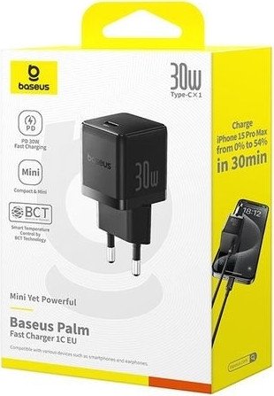 Сетевое зарядное устройство Baseus Palm P10111605113-00 Fast Charger 1C 30W EU Cluster Black