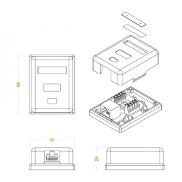 Компьютерная розетка Rj-45 Hyperline SB1-1-8P8C-C6-WH одинарная