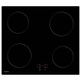 Встраиваемая варочная панель индукция EVELUX Варочная панель электрическая, индукция, 60 см, 4 конфорки, сенсорное управление, 9 уровней мощности, таймер 1-99 мин, блокировка управления, защитное отключение, 6000 Вт, черное стекло, 590х520х58 мм.