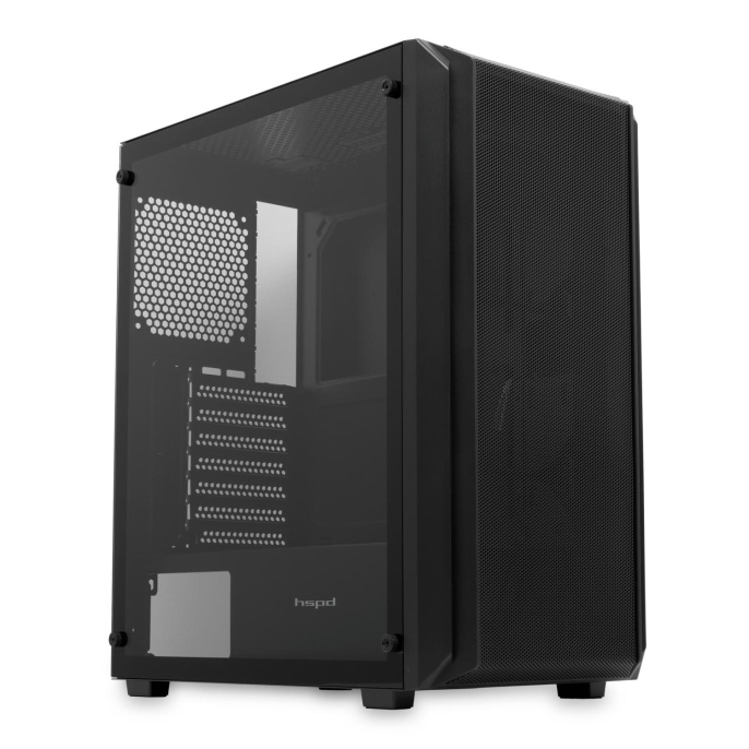 Корпус без блока питания Case HSPD M730, Mesh Mid Tower, Black, TG, 0.4 SPCC, no fans, E-ATX, ATX, mATX, mITX, 155/280/175-200mm, 2x2.5", 2x3.5", 7xPCI, 1xUSB-A 3.0, 2xUSB-A 1.0, 335x193x445mm (M730-TGBK)
