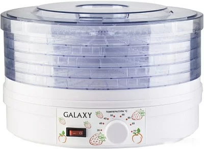 Электросушилка GL2633 Galaxy Line для овощей и фруктов мощность 400 Вт, 12 л, Регулятор температуры 35°-70°С, 5 прозрачных съемных поддонов