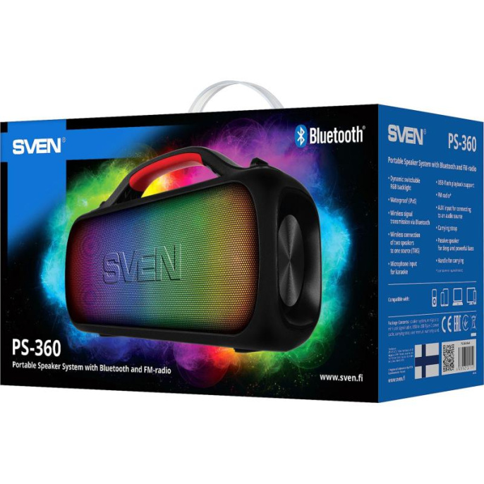 Колонка портативная SVEN PS-360 черный (24Вт, USB, Bluetooth, питание от аккумулятора) (SV-021740)
