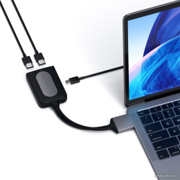Адаптер Satechi Type-C Dual HDMI Adapter для MacBook с двумя портами USB-C. Порты 2 x HDMI 4K 60Hz, 1 x USB-C PD. Цвет серый космос. (ST-TCDHAM)