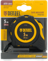 Рулетка строительная Denzel 31552 дл.полотна 5м изм.шкала в см зацеп простой черный/желтый