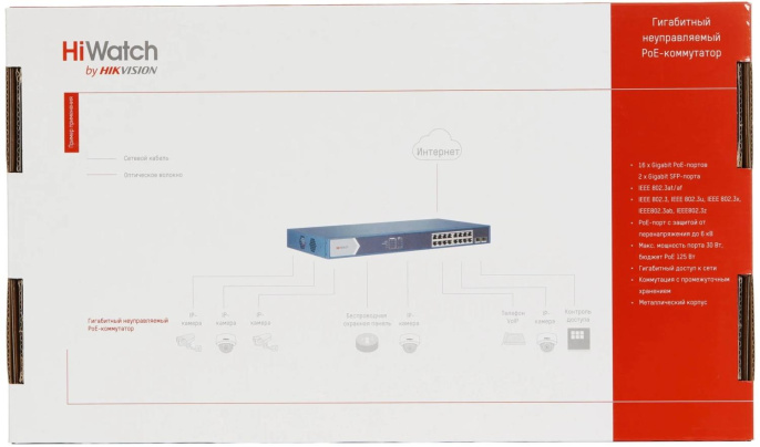 Коммутатор HIWATCH DS-S1816GP, неуправляемый