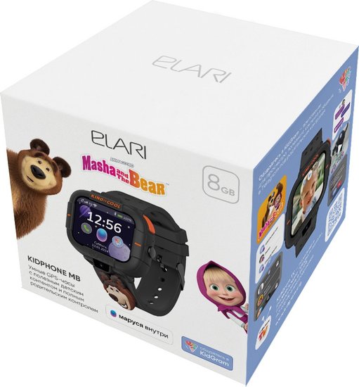 Elari KidPhone детские часы-телефон Маша и Медведь - черные (KP-MB-BLK)