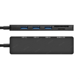 Док-станция 4-в-1 ExeGate DUB-2213C/CR кабель-адаптер USB Type-C -- 2xUSB2.0+ 1xUSB3.0+Card Reader, Plug&Play, корпус алюминиевый, черный EX297632RUS