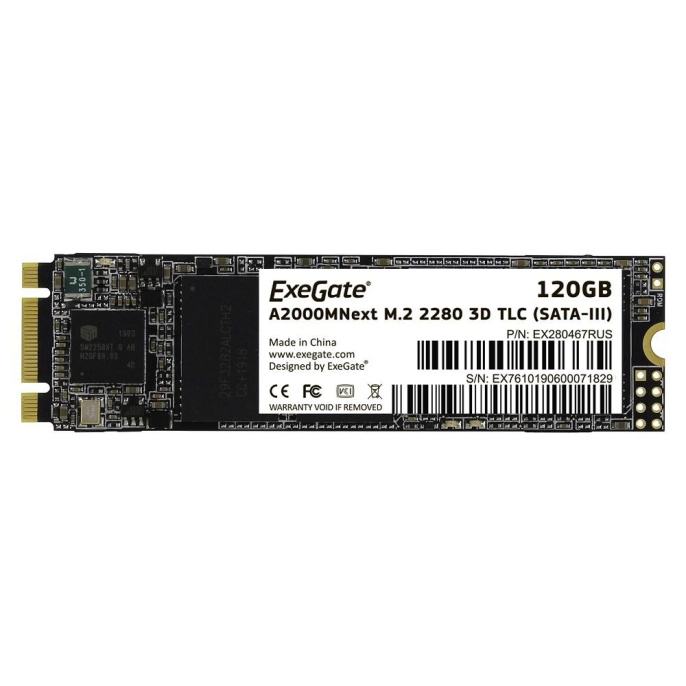 Накопитель SSD M.2 2280 SATA 120GB ExeGate Next A2000TS120 SATA-III, 22x80mm, 3D TLC EX280467RUS