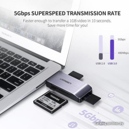 Кардридер мультифункциональный UGREEN CM180 50541 USB-A 3.0 to TF/SD/CF/MS Multifunction Card Reader Multi-Read. Цвет: серый космос