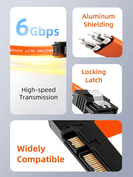 Кабель CABLETIME CAS1E (CT-SATA3R-B0.5) 0.5 м, Orange, SATA 3.0 с прямым углом