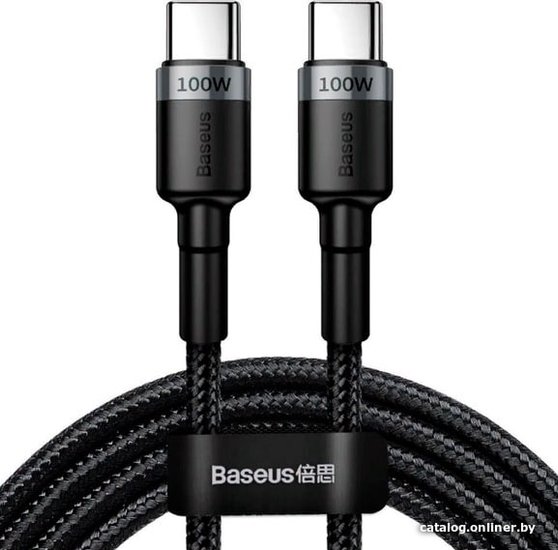 Кабель Baseus Cafule PD2.0 100W flash charging Type-C to Type-C cable (20V 5A) 2m Gray+Black (CATKLF-ALG1)