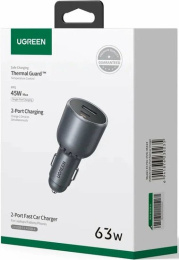 Автомобильное зарядное устройство UGREEN EC701 35023 63W 2-Port USB-C PD&USB-A w/o Cable Fast Car Charger без кабеля. Цвет: серый (35023_)