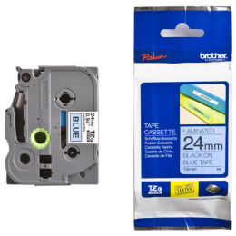 Лента в кассете Brother TZE-551 для печати наклеек черным на синем фоне, ширина 24 мм, длина 8 м