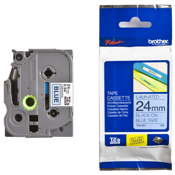 Лента в кассете Brother TZE-551 для печати наклеек черным на синем фоне, ширина 24 мм, длина 8 м