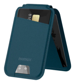 Кошелек-кардхолдер Momax 1-Wallet SR29B Teal Blue магнитный, с подставкой, вмещает до 3 карт, прочная высококачественная кожа, устойчивая к царапинам, MagSafe